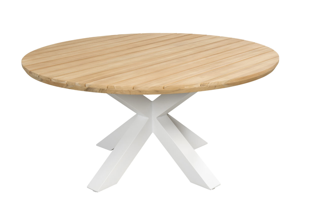 Stam Zichzelf Minimaliseren Beach 7 Tuintafel Dawn 157 cm Rond Aluminium Teak White - Vivaldi XL Zevenaar Stam Zichzelf Minimaliseren Beach 7 Tuintafel Dawn 157 cm Rond Aluminium Teak White - Vivaldi XL Zevenaar