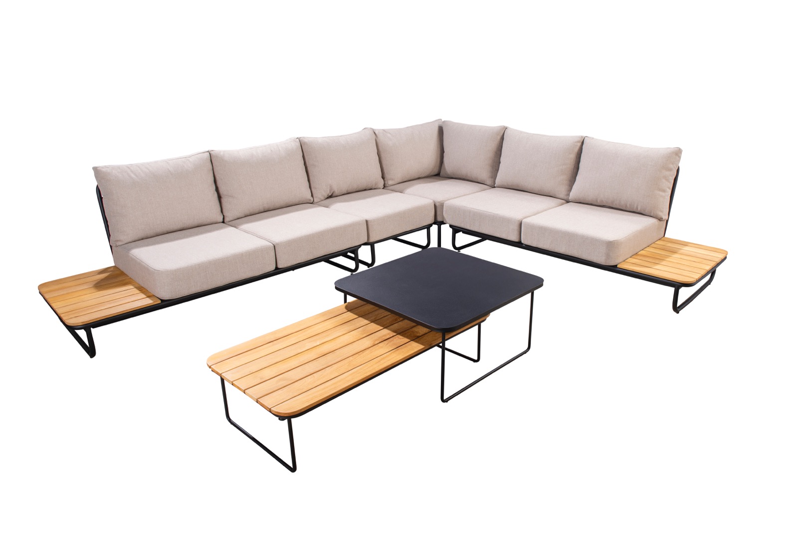 Gestaag De onze Zij zijn Yoi Loungeset Taiyo Flax Beige Aluminium Teak - Vivaldi XL Zevenaar