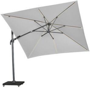 Platinum Zweefparasol Challenger-Marbella Led T2 3x3 Light Grey