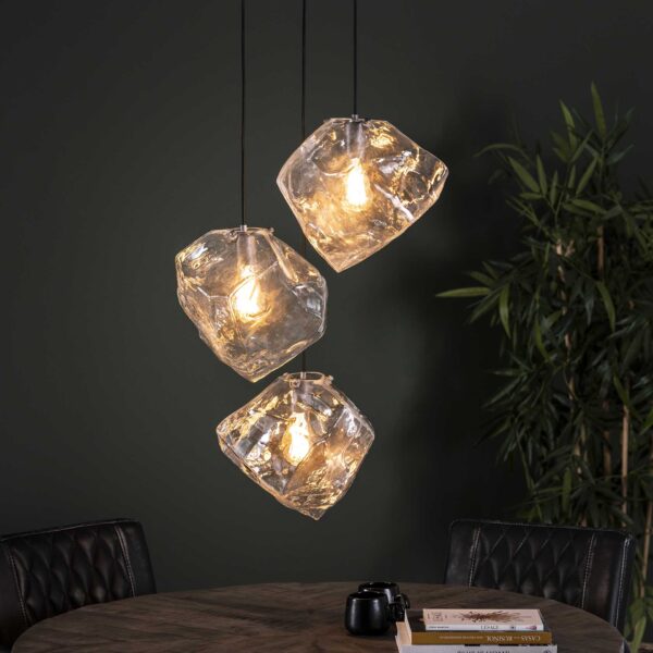 Rock hanglamp clear 3 lichts getrapt