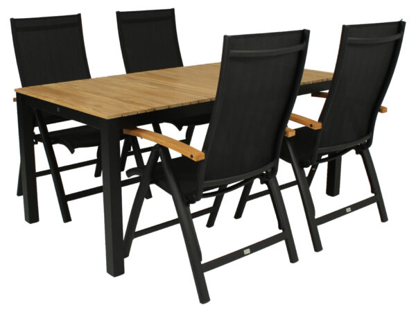 Diningset Arashi tafel 169 cm +Nice-standenstoel Zwart Teak