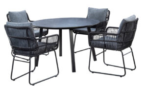 Yoi Ran Dining Black-Panther black +Table Teeburu Round Black Slate