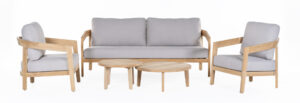 Gescova Lecce Sofaset teak + AW Sunproof stof Light Grey