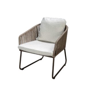 YOI Calera low dining chair alu bronze belt toffee wool white
