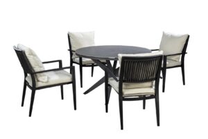 2025 YOI Marinha dining chair Calma table 120 black slate