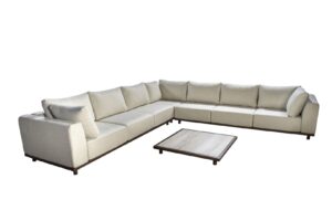 2025 YOI Vallon set - 2 x 3 seater arm - corner -coffee table ceramics - bronze wool white